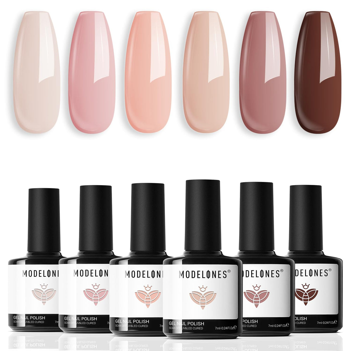 modelones Nude Gel Nail Polish Set 6Colors Pink Milky White Brown