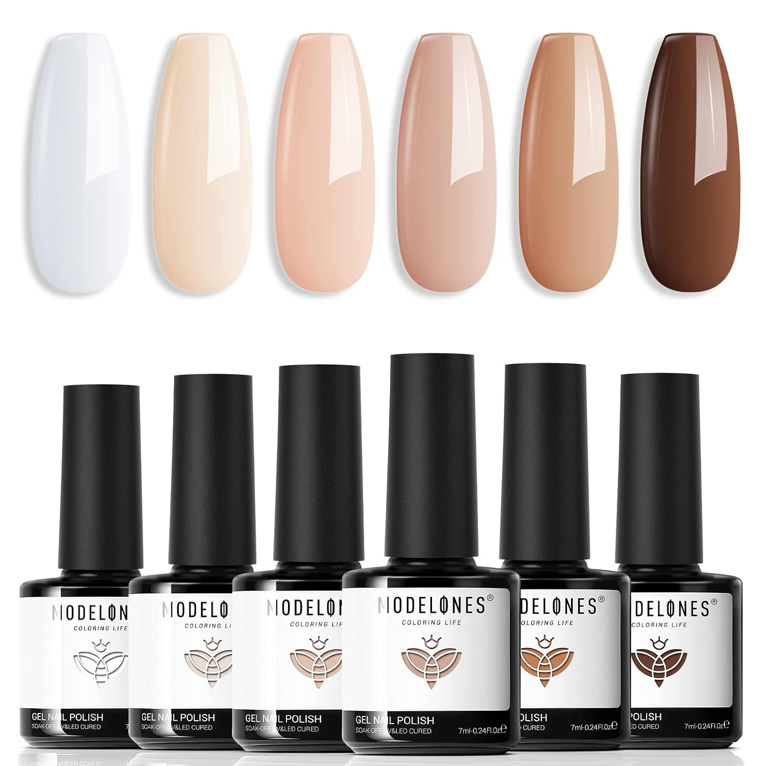 modelones Gel Nail Polish Set- 6 Colors White Nude Brown Khaki