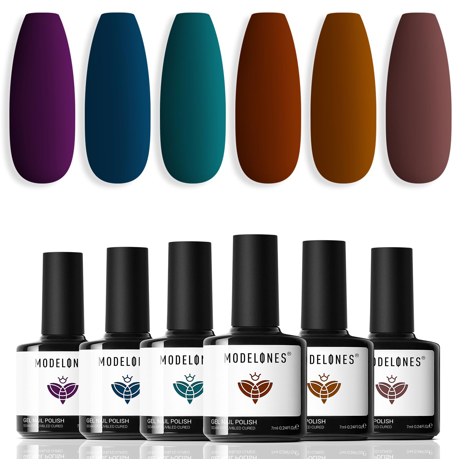 modelones Fall Gel Nail Polish Set, 6 Dark Colors Brown Wine Purple Blue