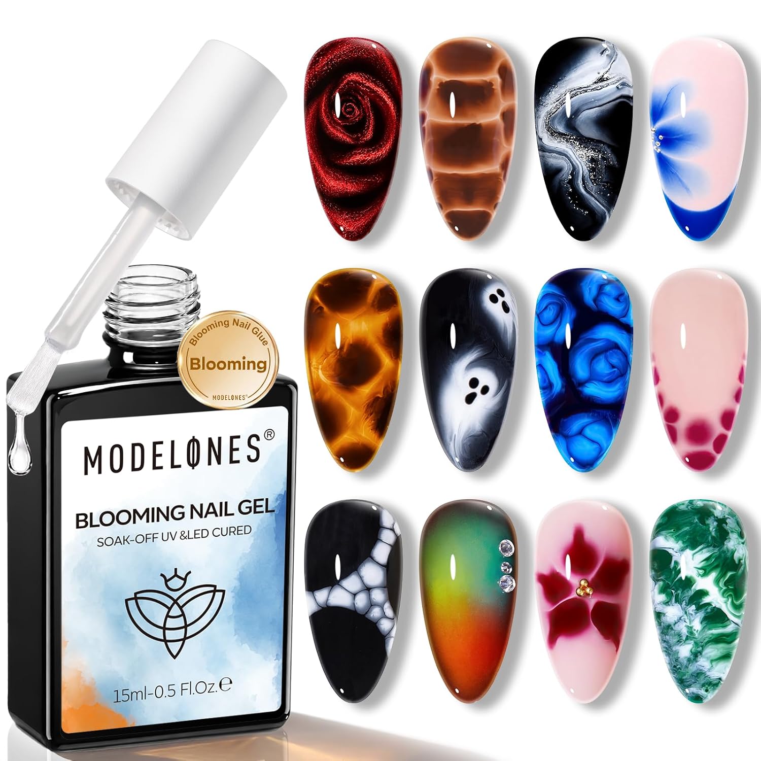 modelones Blooming Gel Polish 15ml Clear for Marble Nail Art U V Cure