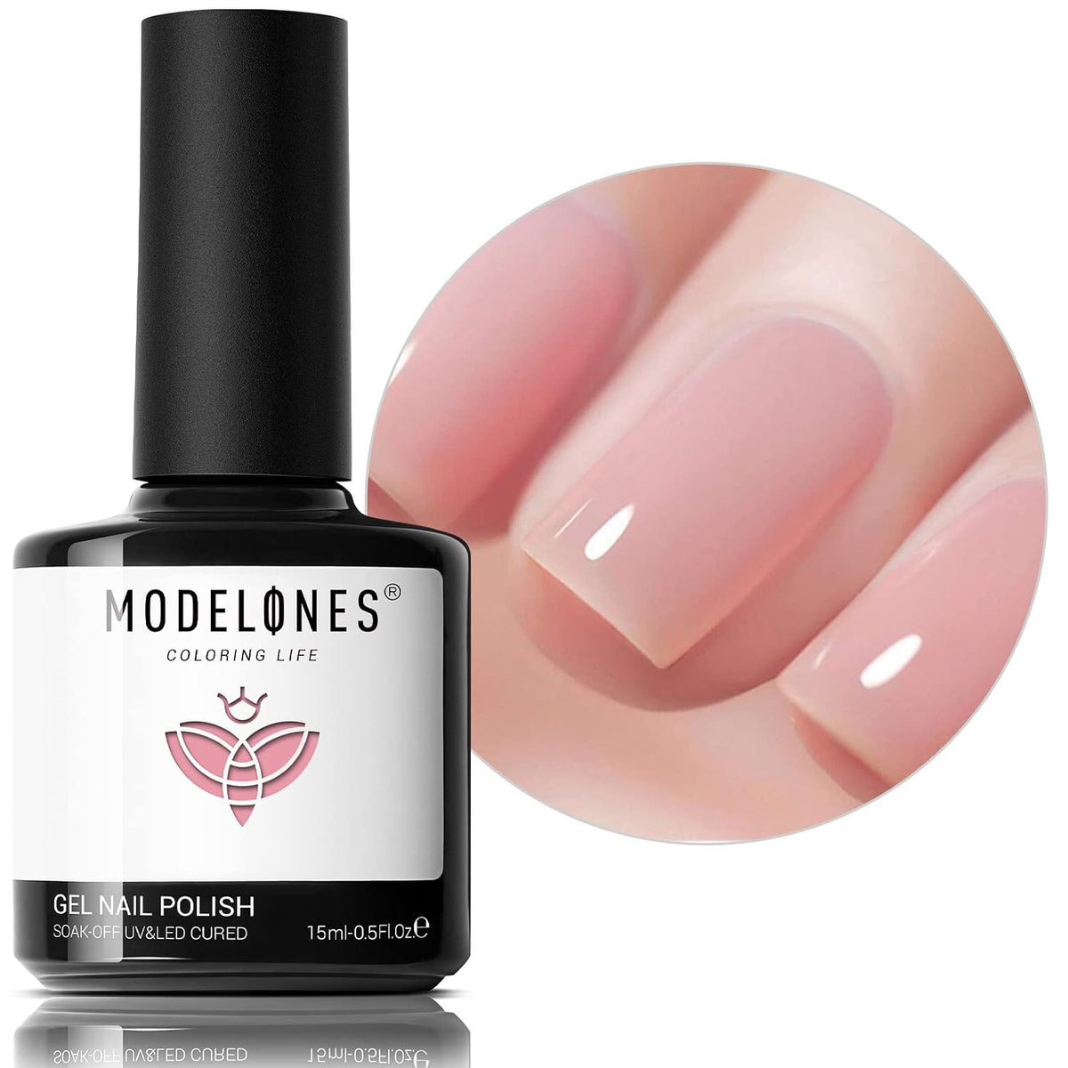 modelones Pink Gel Nail Polish Jelly Nude Soak Off UV/LED Gel Polish 15ML