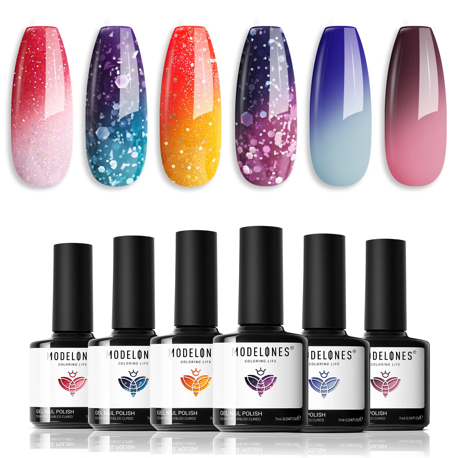 modelones Color Changing Gel Nail Polish Set 6 Colors 2026 Fall UV Nail Gel