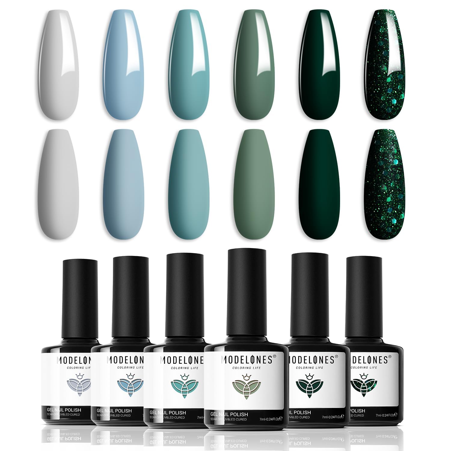 modelones Green Blue Grey Gel Nail Polish Set 6 Colors