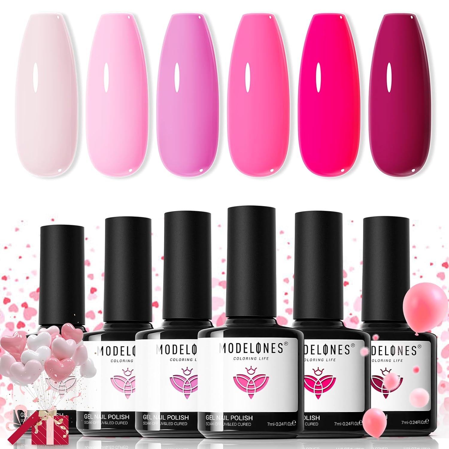 modelones Pink Gel Nail Polish Set 6 Colors, Hot Neon Light Dark Milk Pink