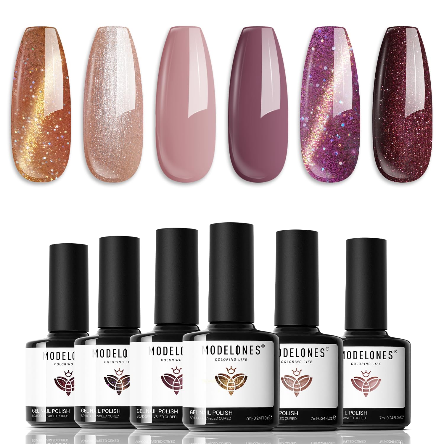 modelones Fall Gel Nail Polish Set 6 Colors, Nude Brown Burgundy