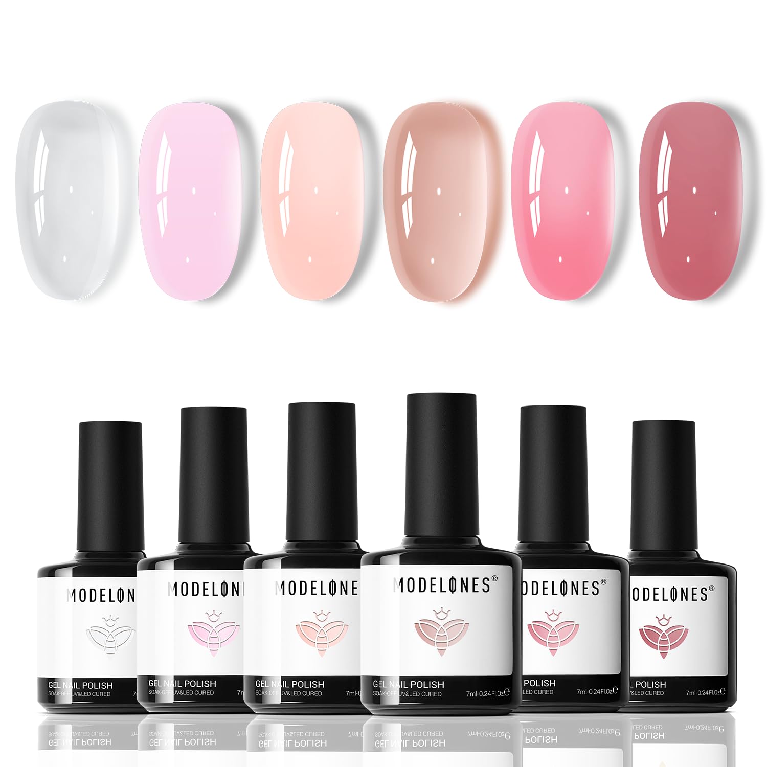 modelones Jelly Gel Nail Polish Set 6 Colors, White Nude Pink Translucent