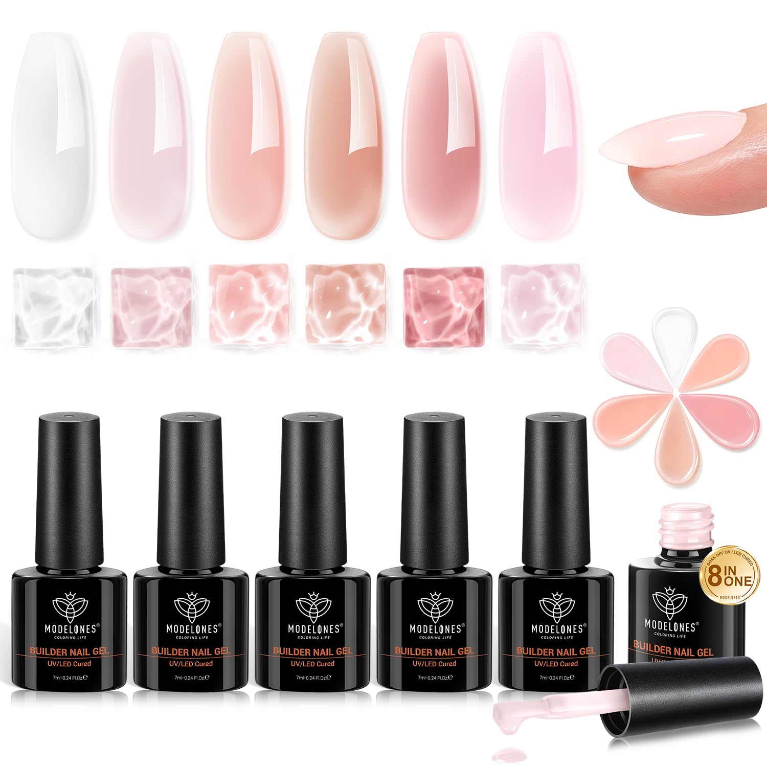 modelones Builder Nail Set, Builder Base Colors Jelly Nude Pink 6 Colors