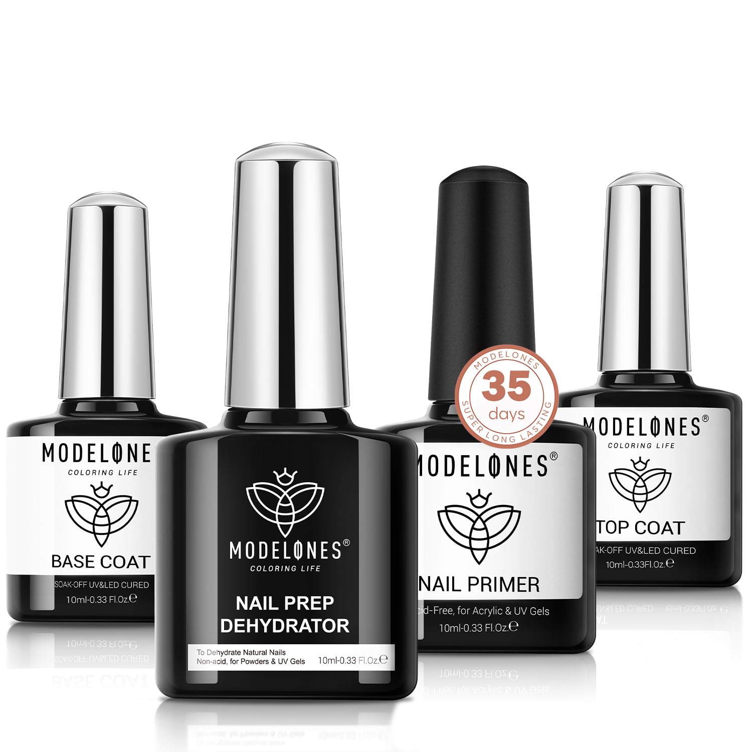 modelones Nail Dehydrator Primer Gel Top Base Coat Set Acid Free