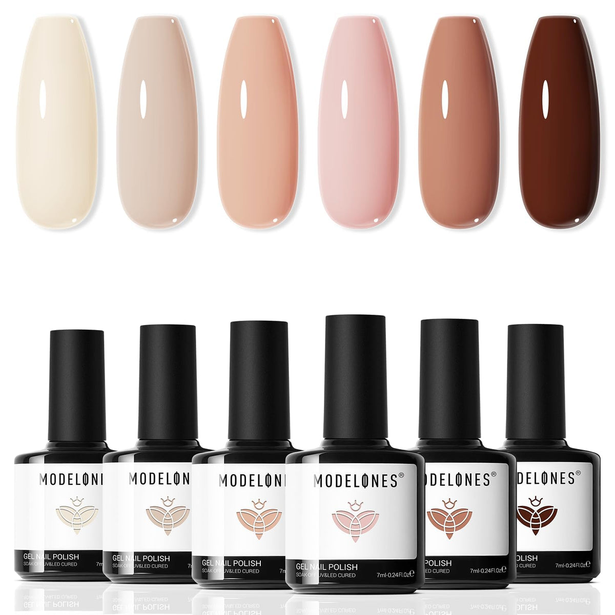 modelones Nude Pink Gel Nail Polish Set, 6 Colors Neutral Skin Tones