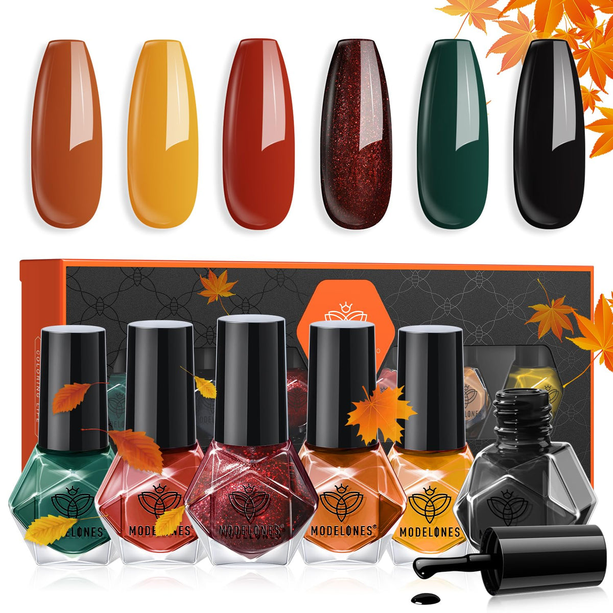 modelones Fall Nail Polish, 6 Colors Orange Black Quick Dry Nail Polish Set
