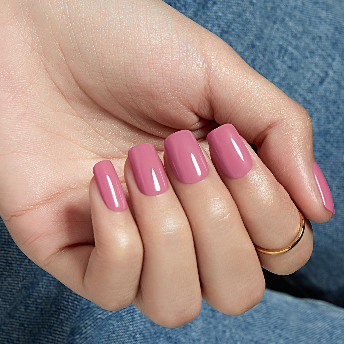 Modelones Petal Pink Press on Nails Short Square, 32Pcs 16 Sizes Fake Nails