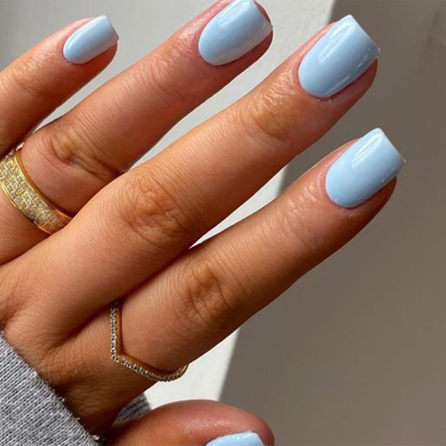 Modelones Baby Blue Press on Nails Short Square, 32Pcs 16 Sizes Fake Nails