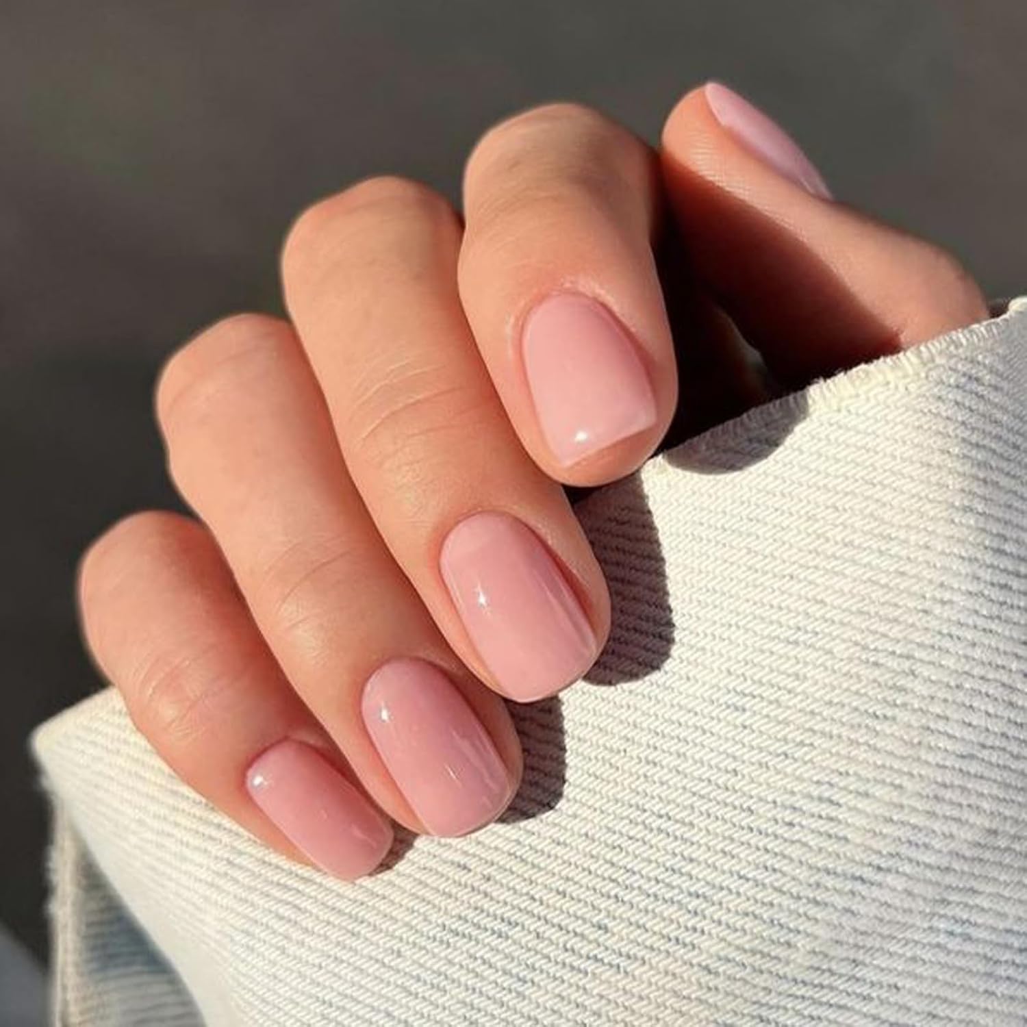 Modelones Pink Press on Nails Short Square, 32Pcs 16 Sizes Fake Nails