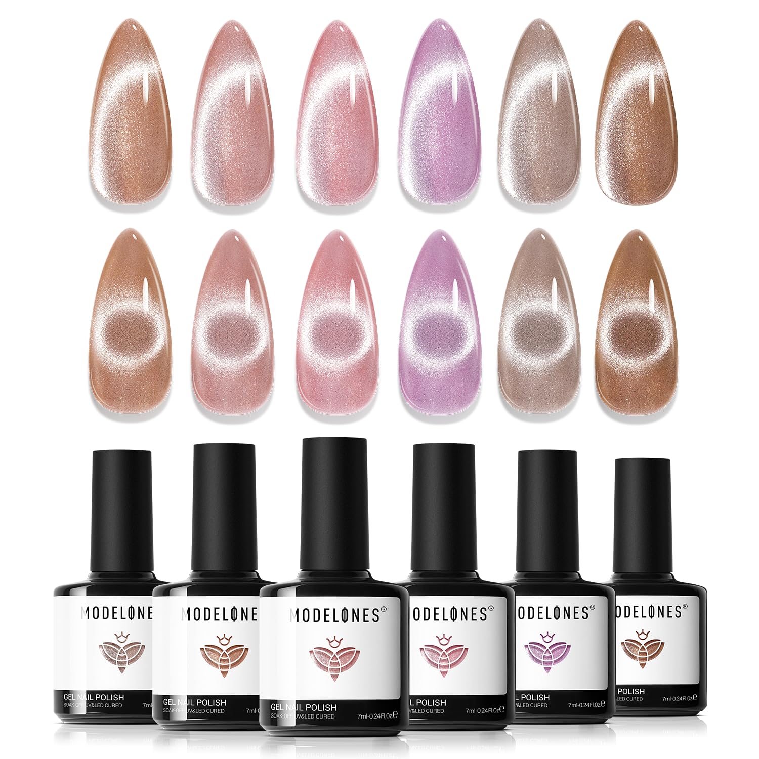 modelones Cat Eye Gel Nail Polish Glitter 6Colors Nude Pink Purple