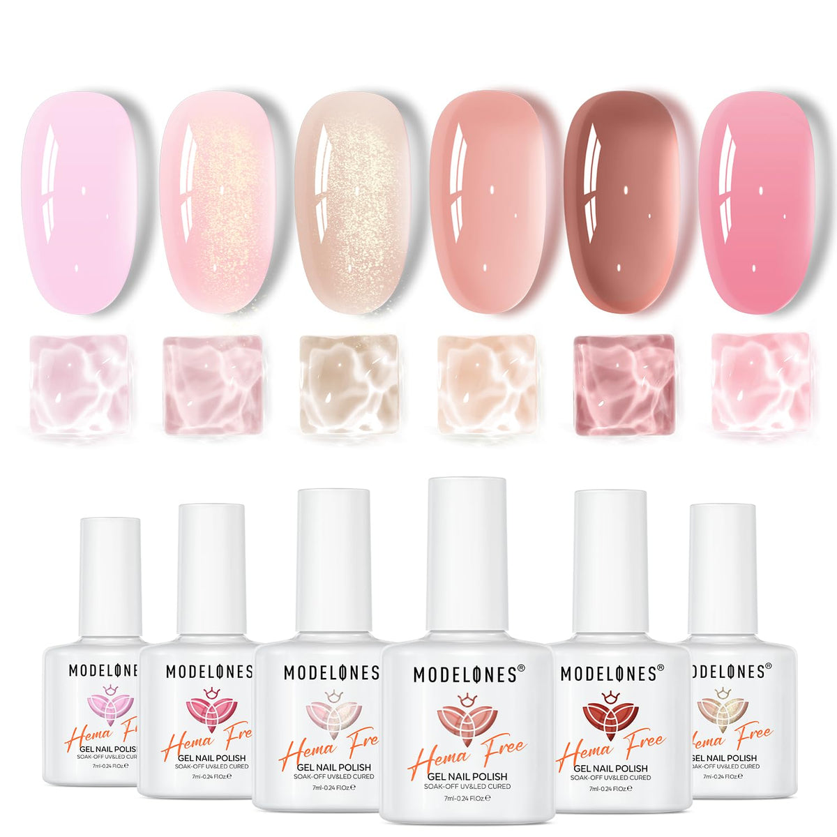 modelones Jelly Gel Nail Polish Set, Hema Free Sheer Nude Pink Giltter