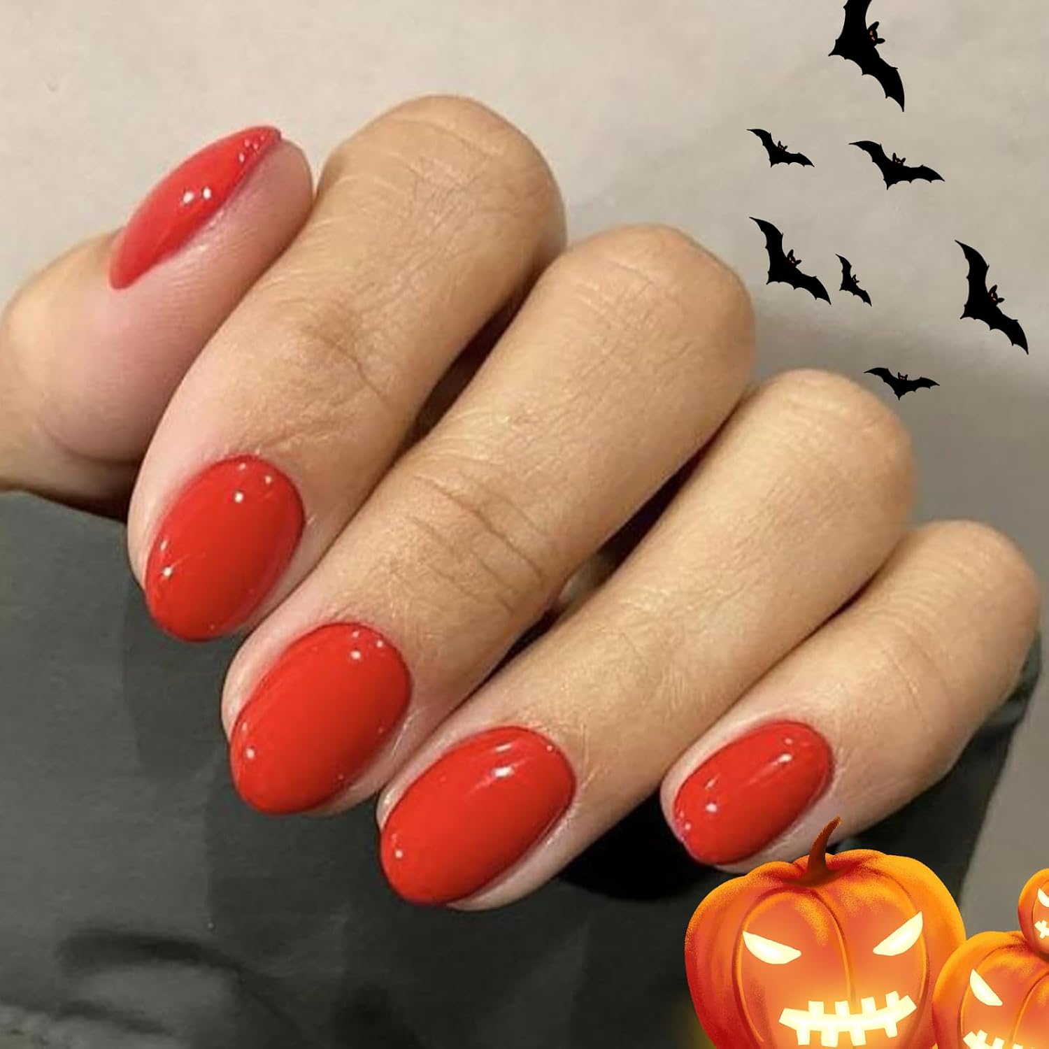 modelones Red Short Press on Nails Oval Fake Nails with Nail Glue