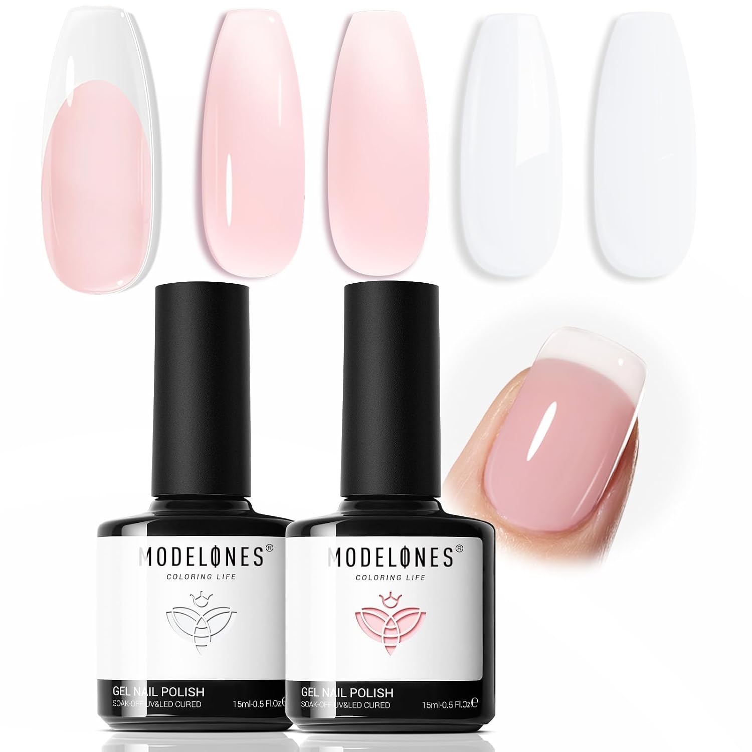 modelones Gel Nail Polish Set 2Pcs 15ml French Manicure Kit White Nude Pink