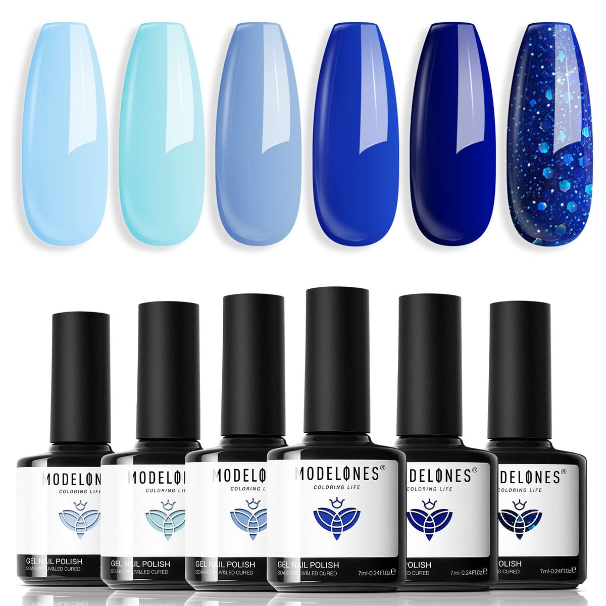modelones Blue Gel Nail Polish Set 6 Colors Light to Dark Shade Ocean Range
