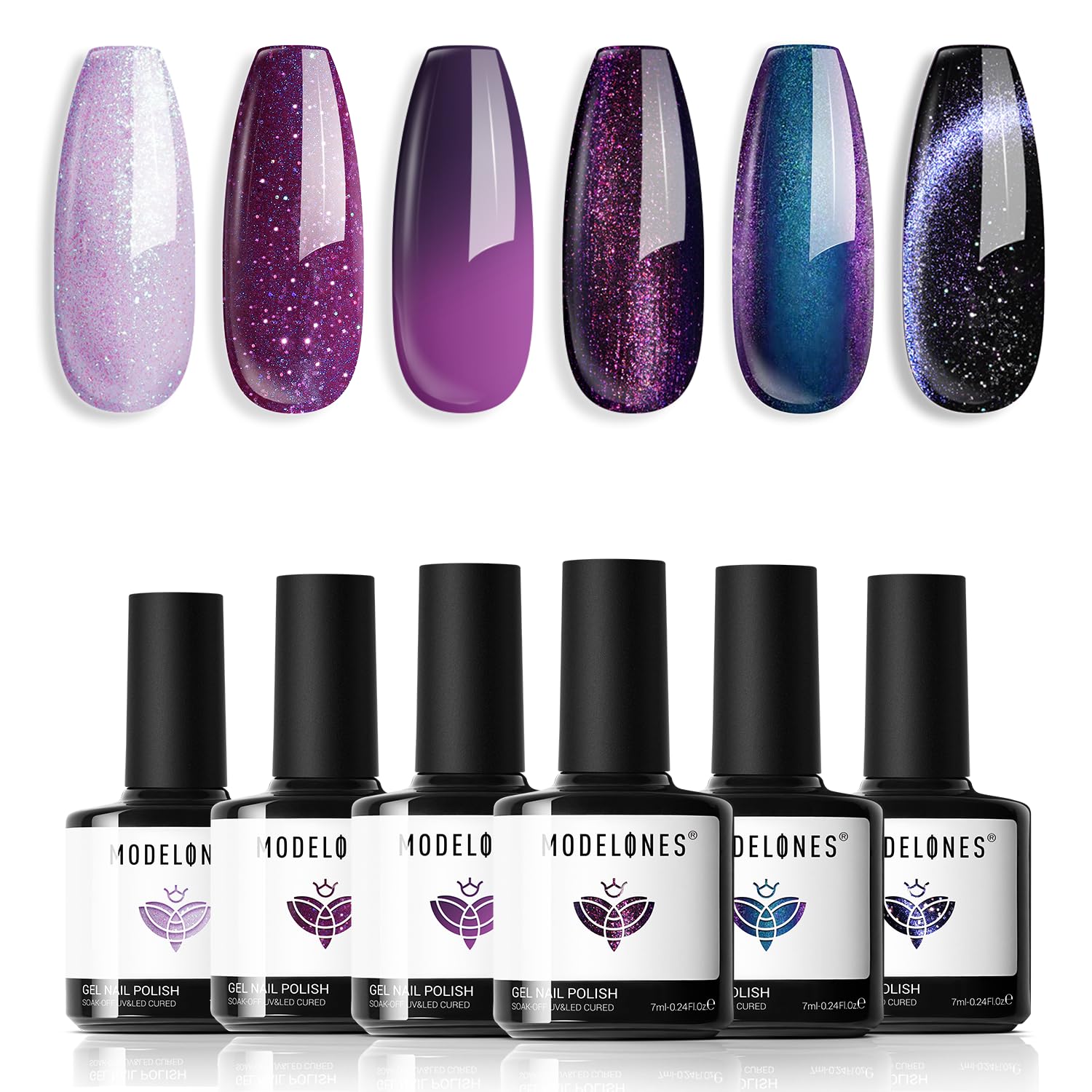 modelones Fall Purple Gel Nail Polish Set, 6 Colors Purple-Red Black Blue