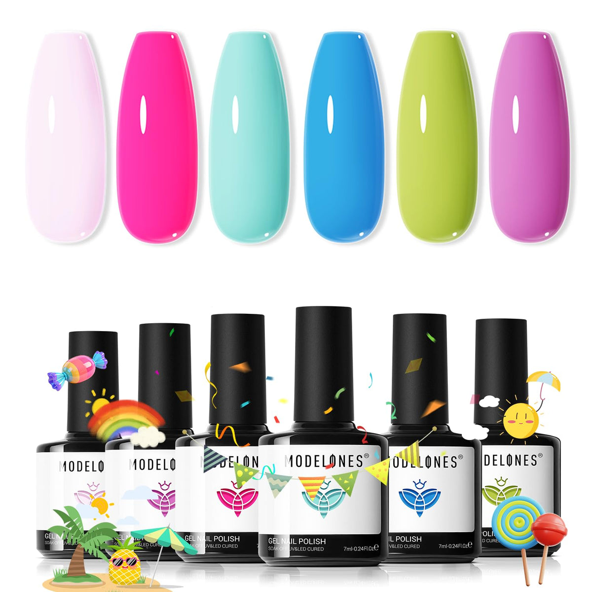 modelones Neon Gel Nail Polish Set 6 Colors, Pastel Mint Pink Purple