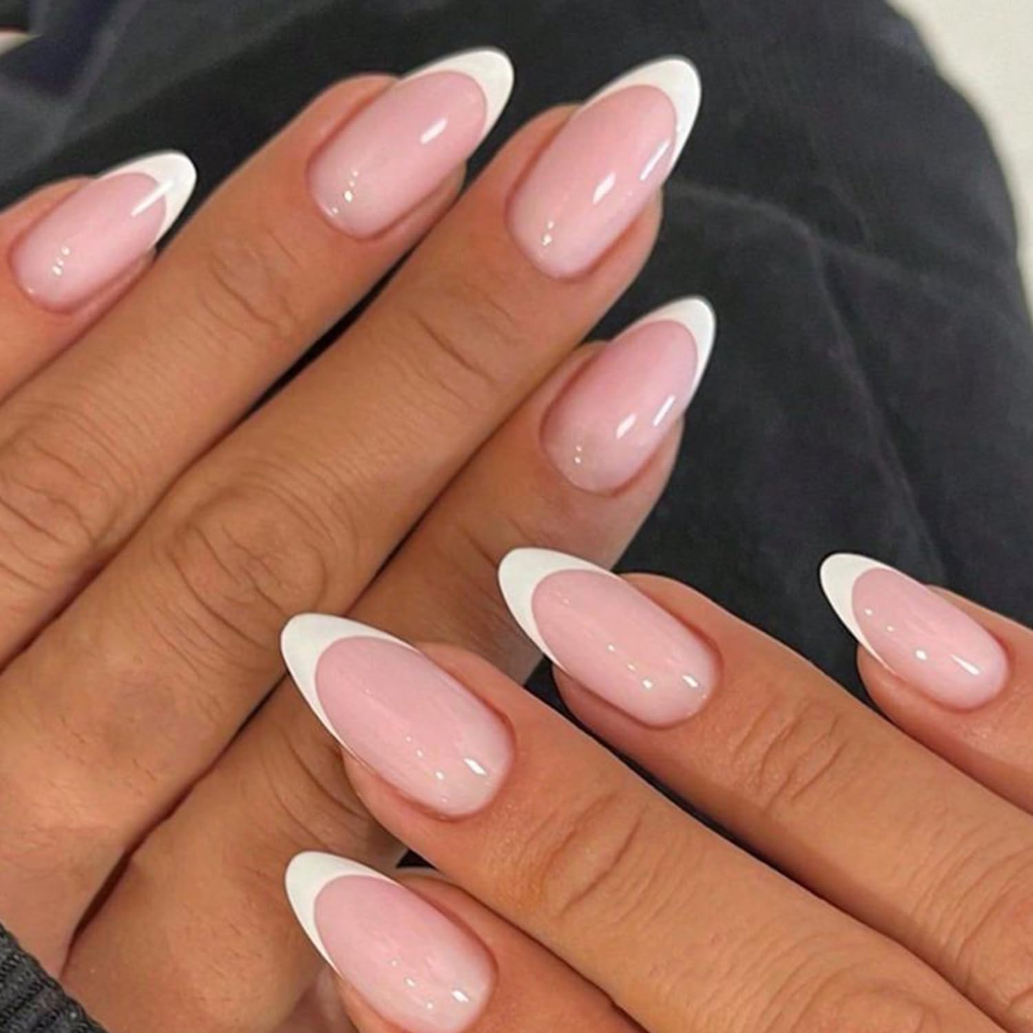 Modelones French Tip Press on Nails Almond, Fall Short Almond Fake Nails