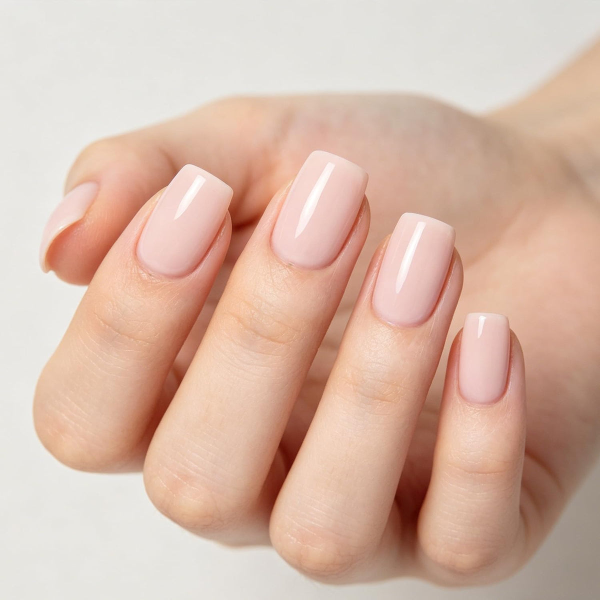 Modelones Baby Pink Press on Nails Short Square, 32Pcs 16 Sizes Fake Nails