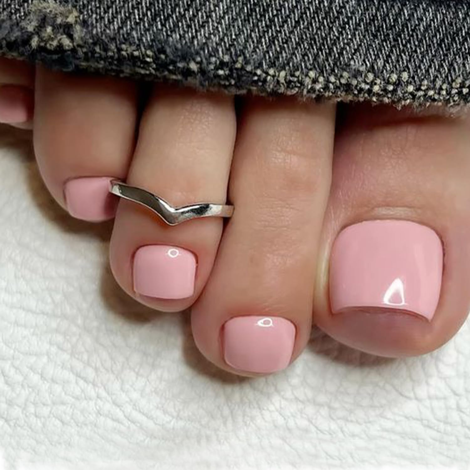 Modelones Press on Toenails Short, Soft Pink Toe Press on Nails Square