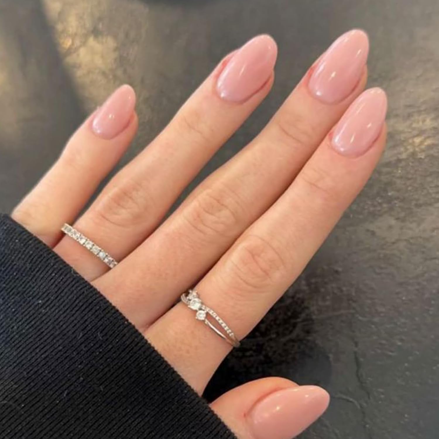 Modelones Pink Press on Nails Short Almond, 32Pcs 16 Sizes Fake Nails