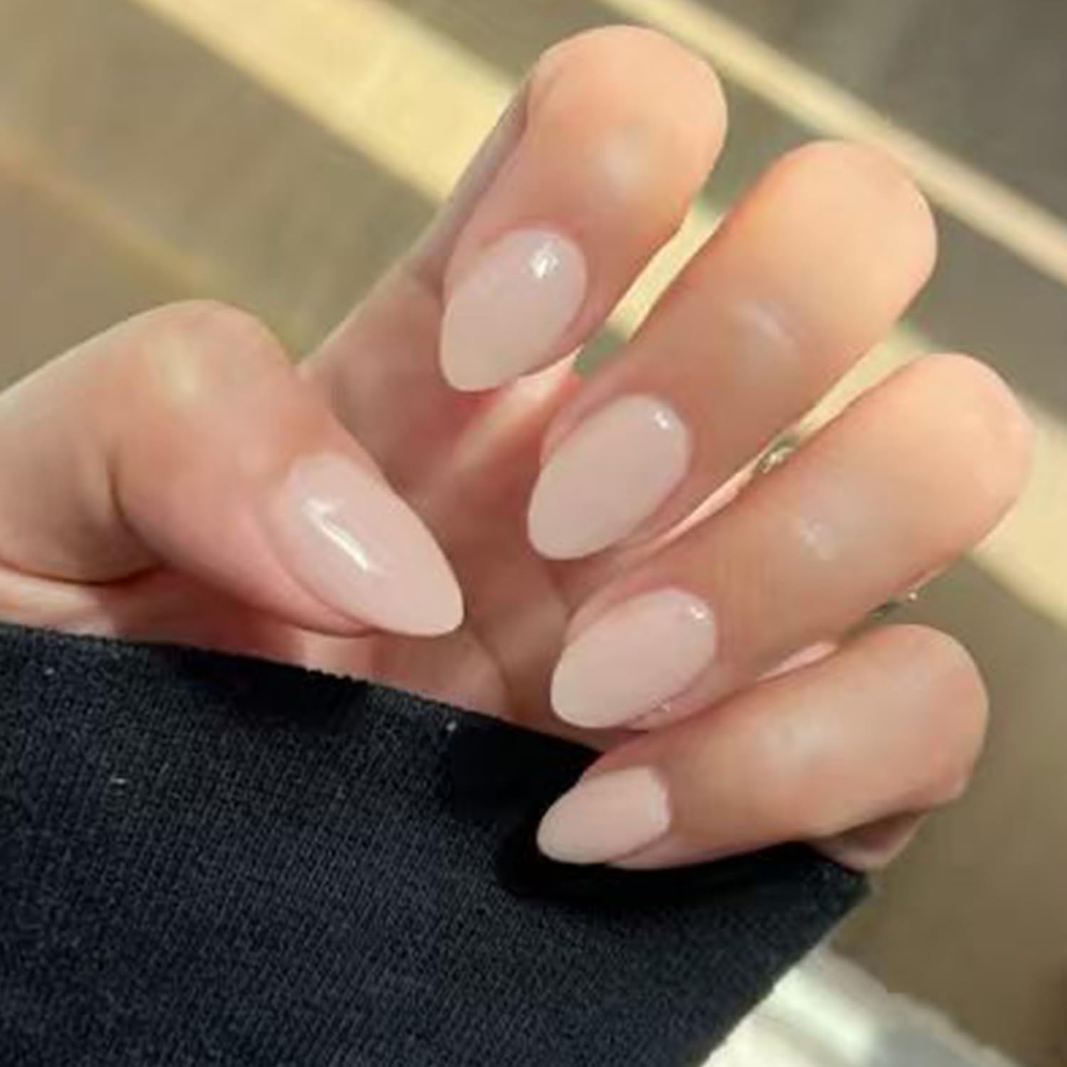 Modelones Pink White Press on Nails Short Almond, 32Pcs 16 Sizes Fake Nails