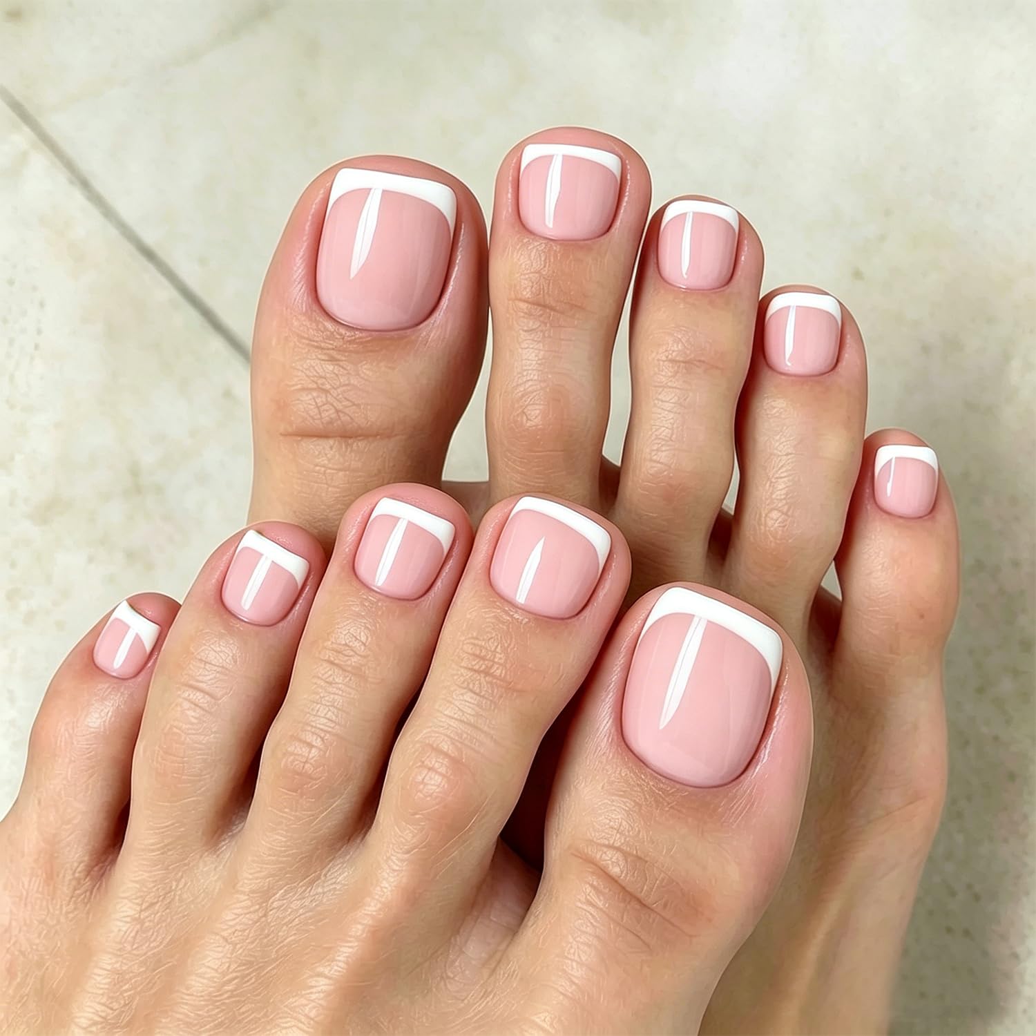 Modelones Press on Toenails Short, Pink French Tip Toe Nails Square
