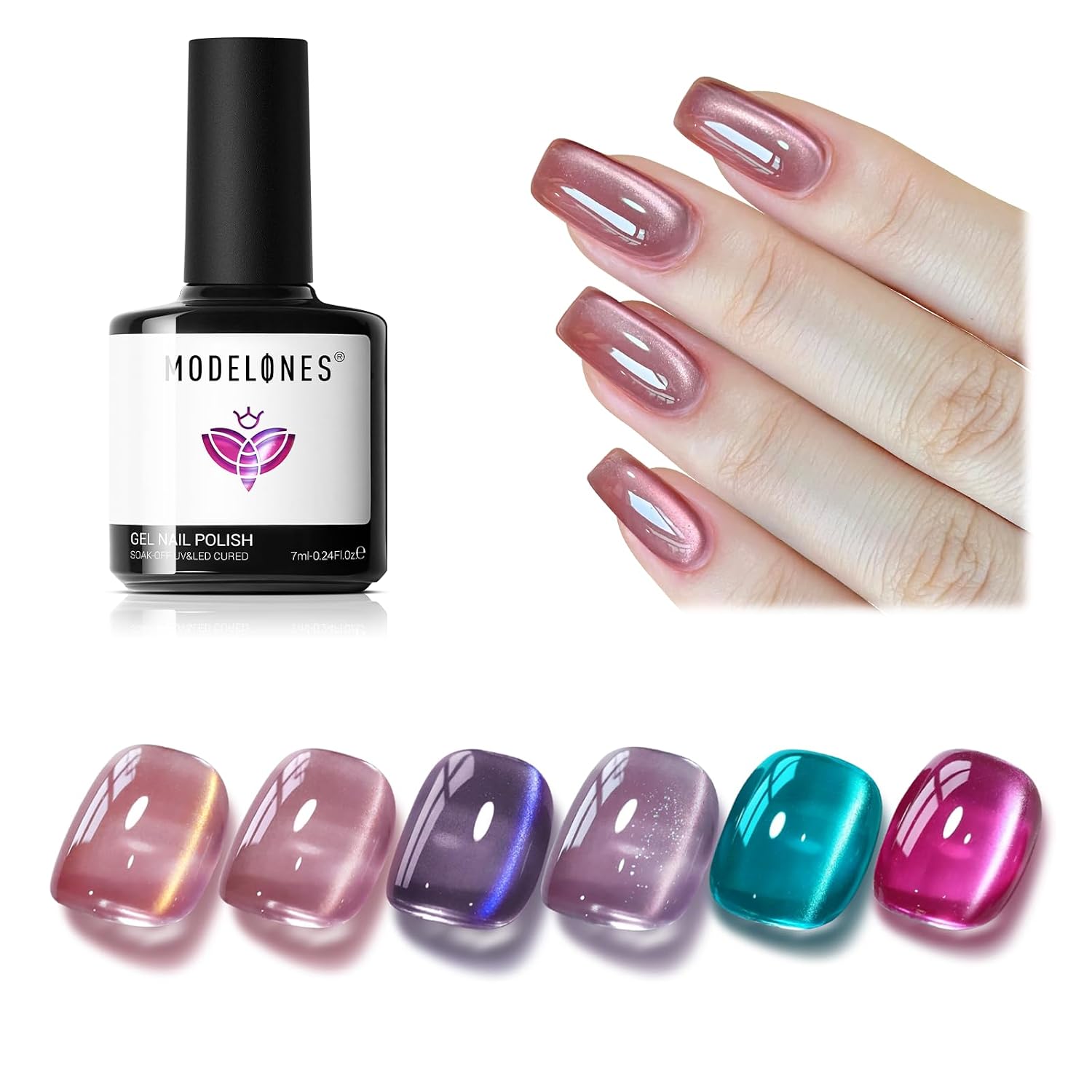 modelones Cat Eye Gel Nail Polish Set Neon 6Colors Hot Pink Blue Purple