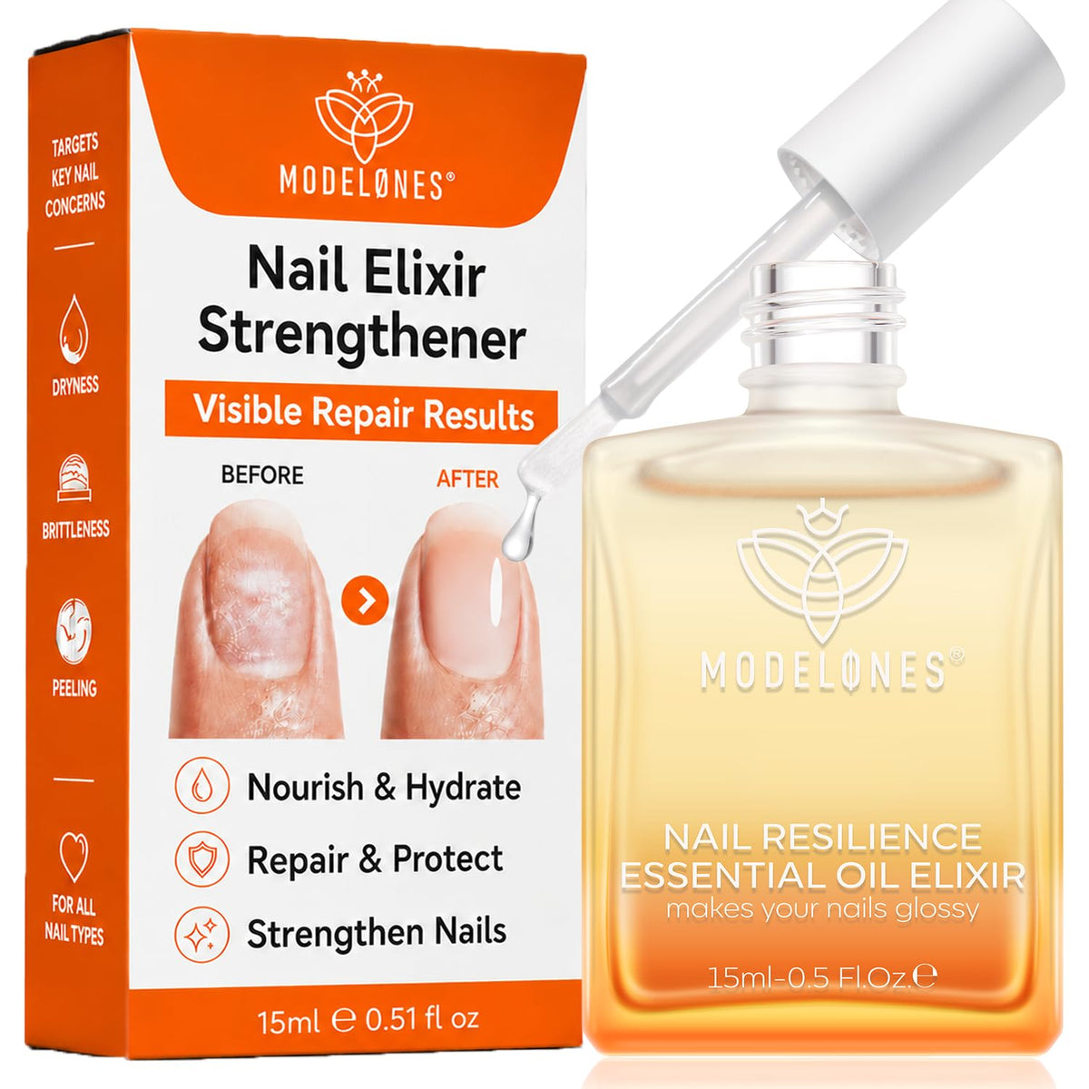 Modelones Nail Strengthener and Growth Oil, Clear Nail Repair Nail Hardener