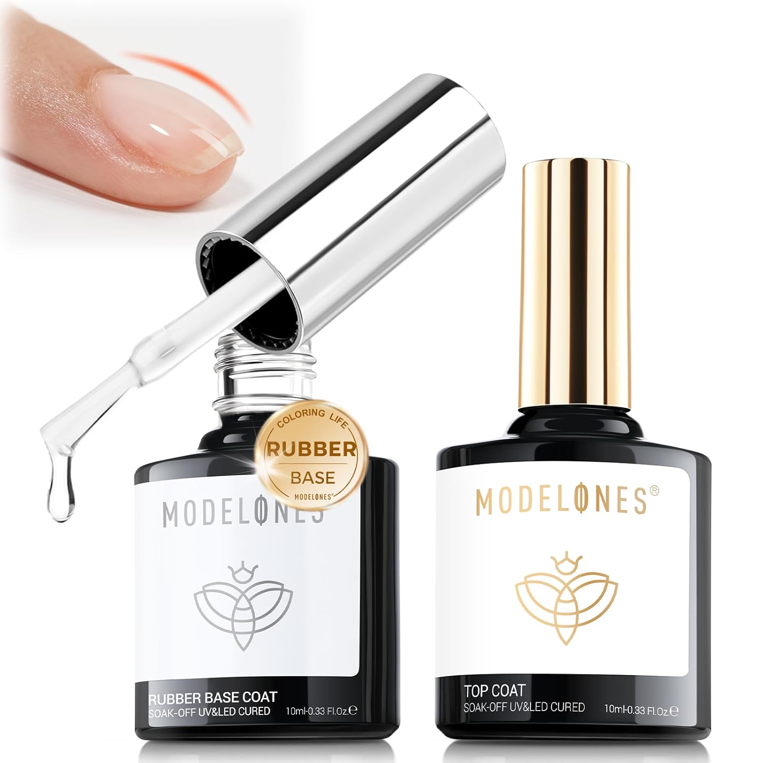 modelones Rubber Base and Gel Top Coat Set for Weak Nails U V Cure