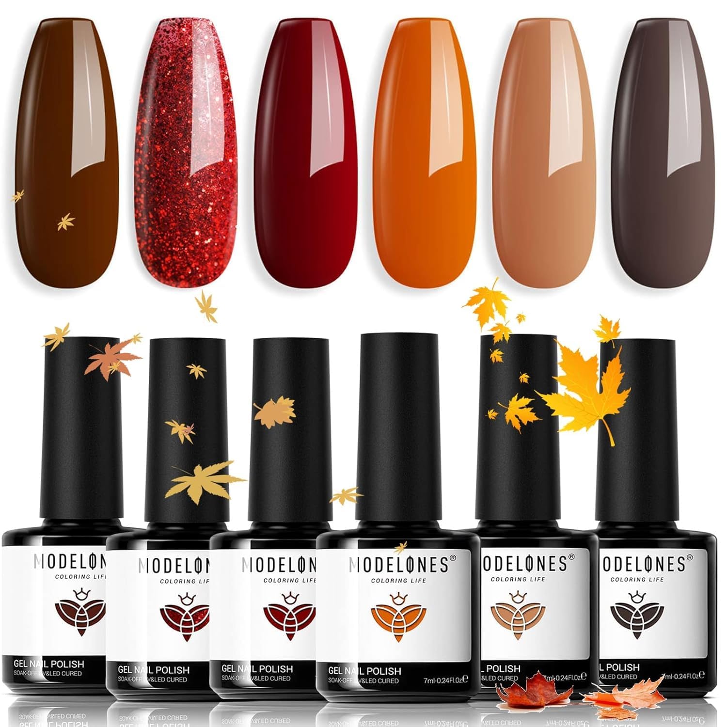 modelones Fall Gel Nail Polish Set 6 Colors, Brown Burnt Orange Burgundy