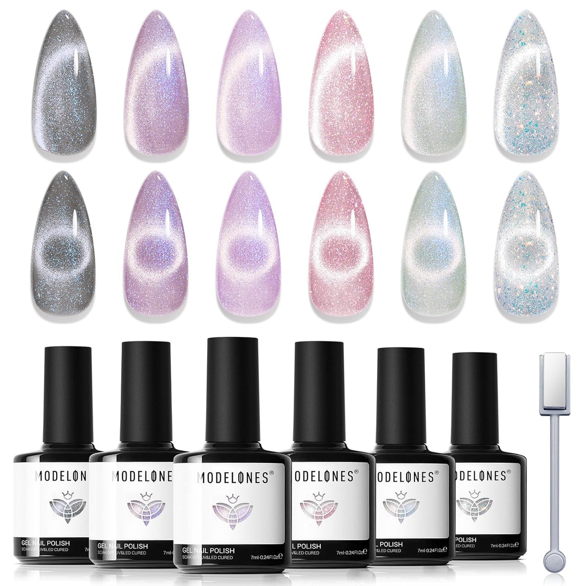 modelones Cat Eye Gel Nail Polish Set, Light Pink Purple White Blue Grey