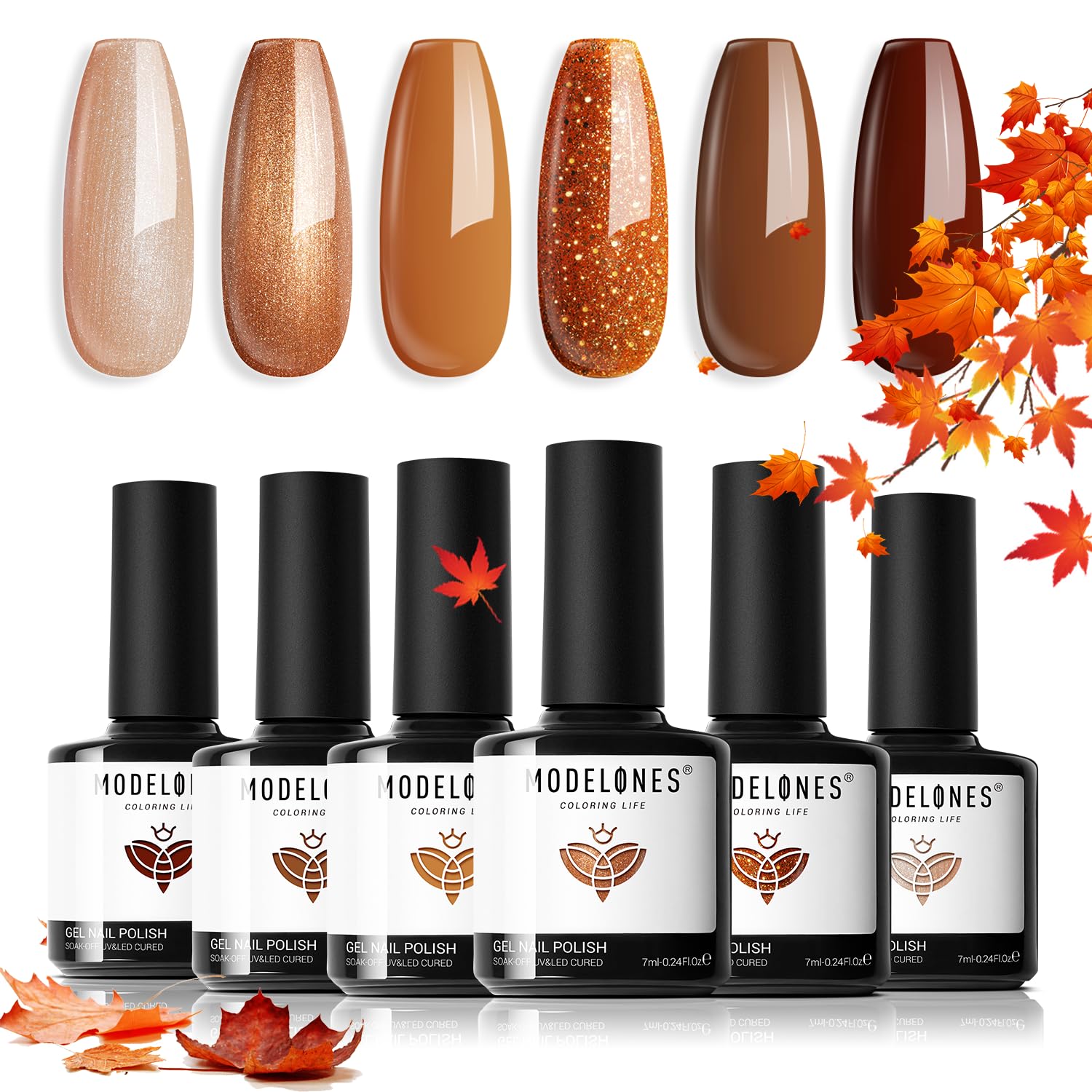 modelones Fall Gel Nail Polish Set, 6 Colors Nude Brown Orange Mocha Tawny