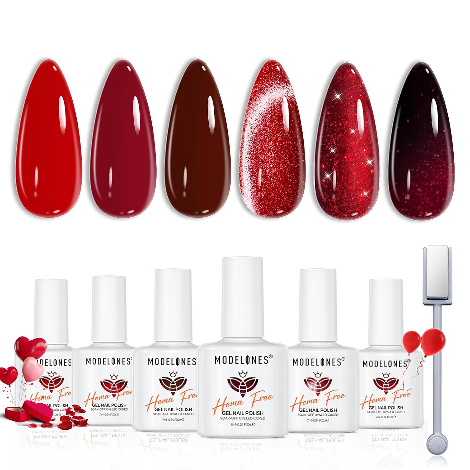 modelones Red Cat Eye Gel Nail Polish Set 6 Colors Hema Free Burgundy