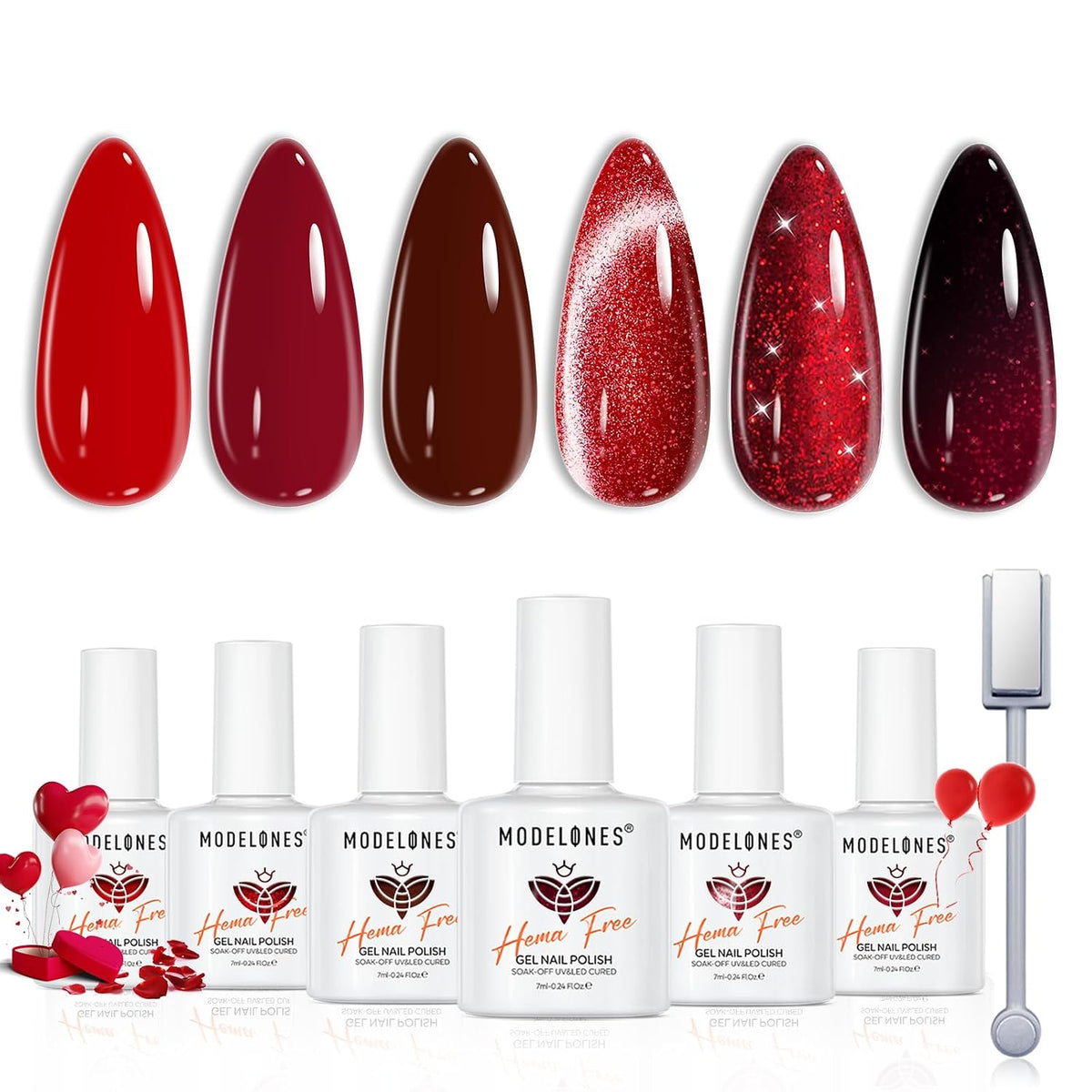 modelones Red Cat Eye Gel Nail Polish Set 6 Colors Hema Free Burgundy