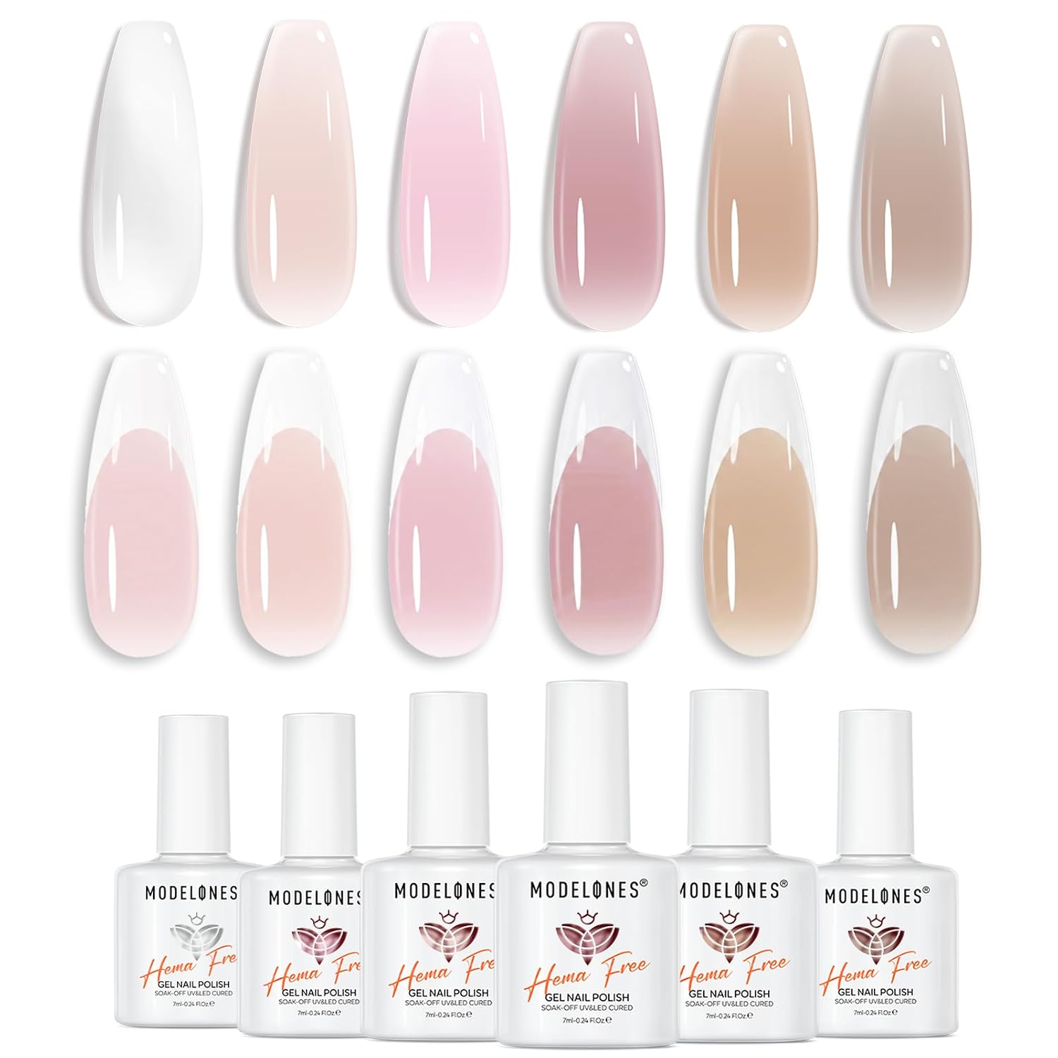 modelones Jelly Gel Nail Polish Set, Hema Free French Tip Base Sheer Gel