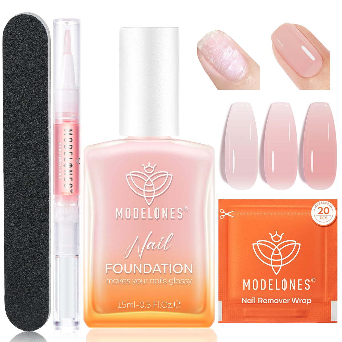 Modelones Nail Strengthener and Growth Kits, Fall Peachy Pink Nail Polish