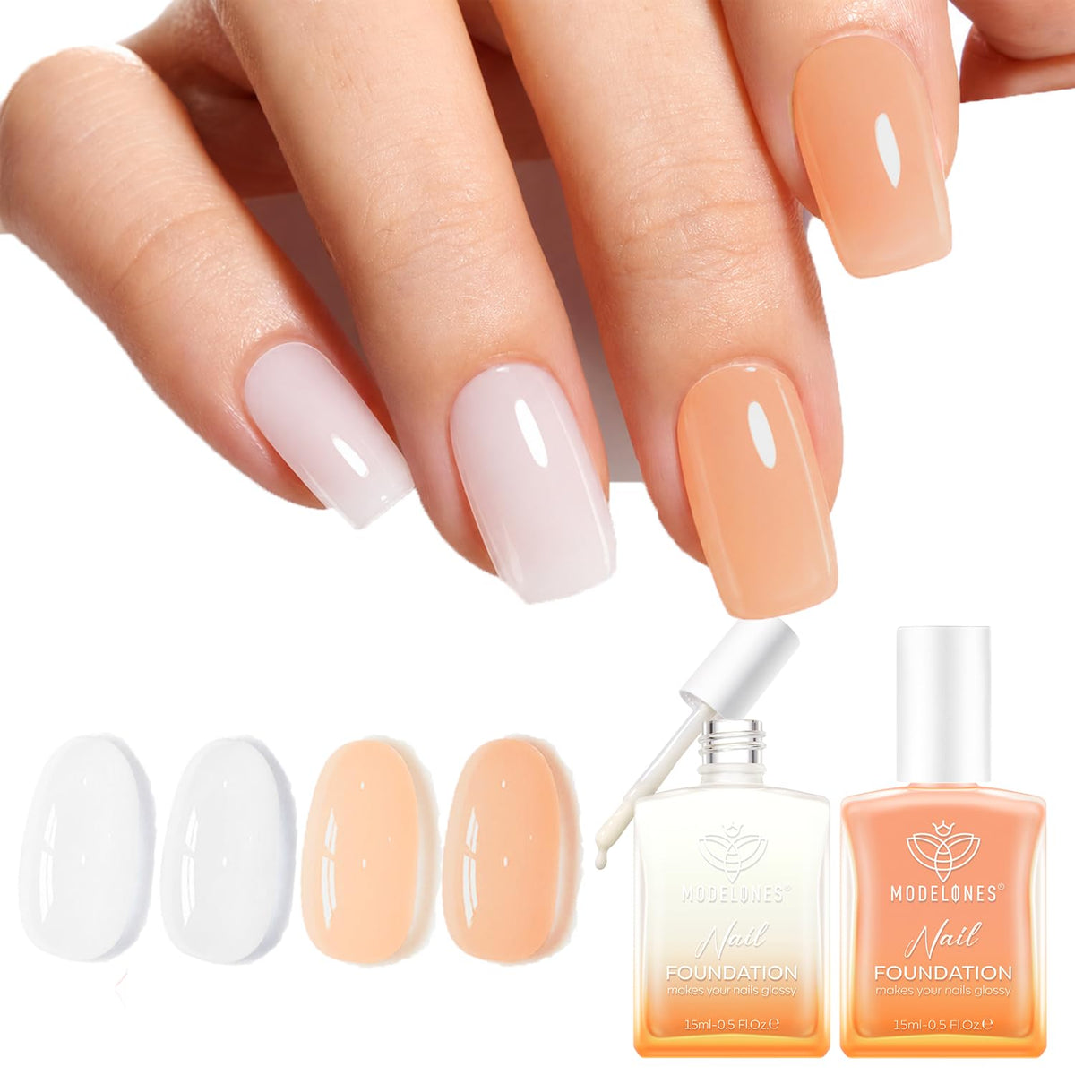 Modelones Nail Strengthener and Growth, Milky White Nude Orange Nail Polish