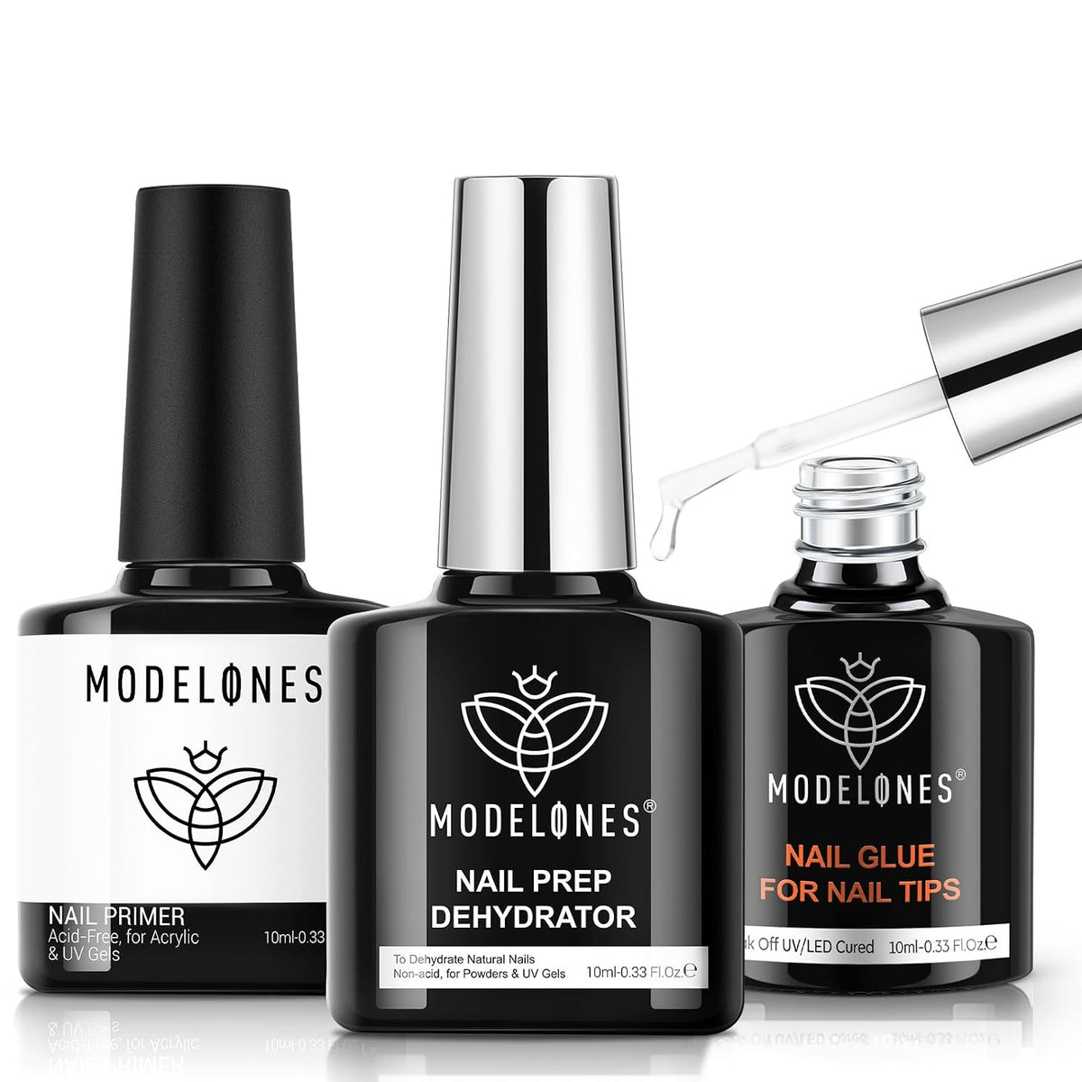 modelones 10-in-One X Nail Gel Glue with Nail Dehydrator Primer Set