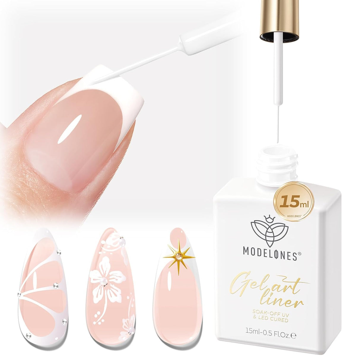 modelones White French Tip Liner Gel Polish 15ml with Precision Brush