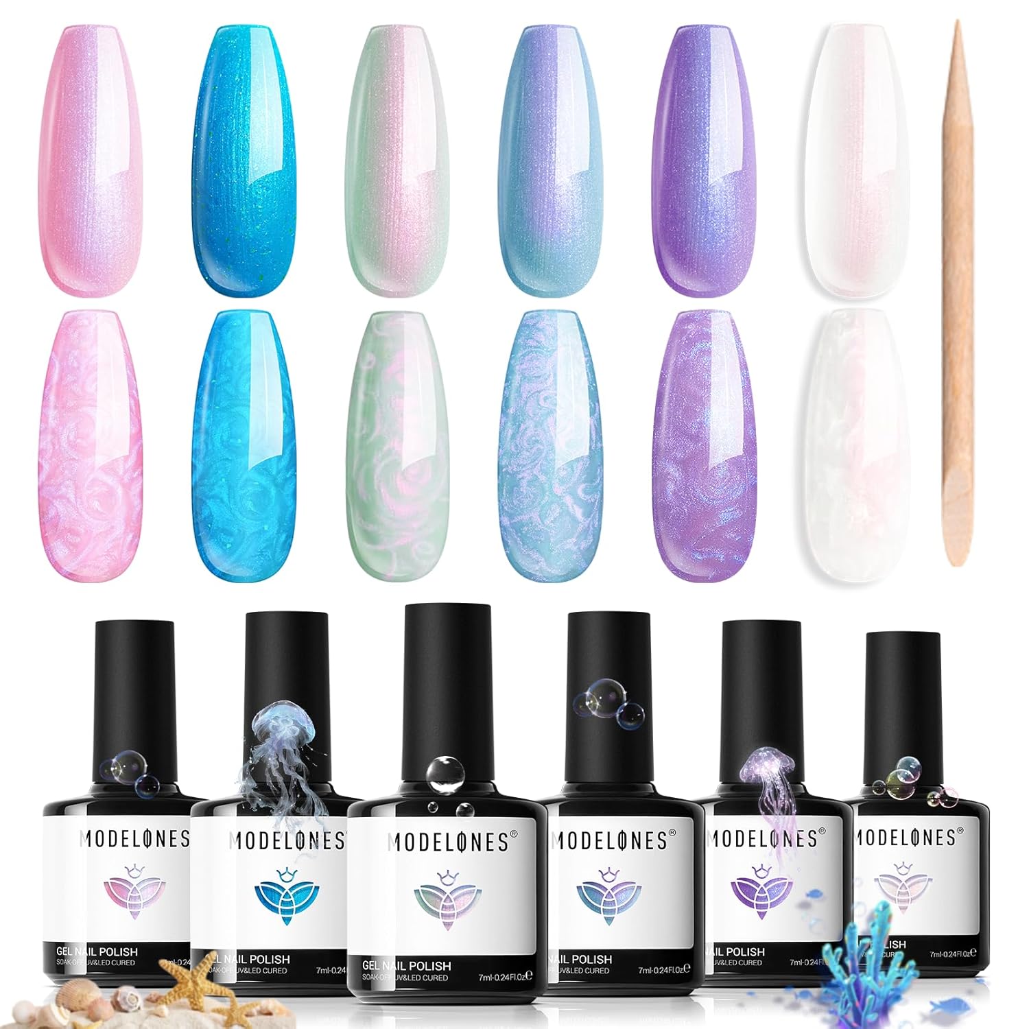 modelones Pearl Gel Nail Polish Set, 6 Colors Iridescent Shimmer