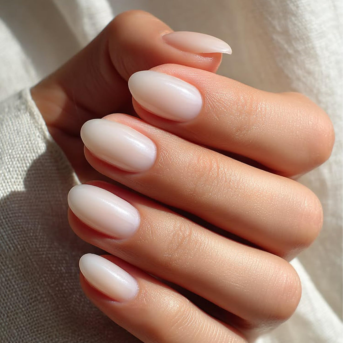 modelones Short Press on Nails, Milky White Oval Fake Nails Kit