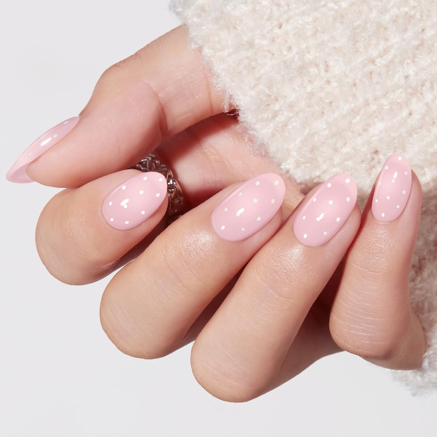 modelones Pink Short Polka Dot Press on Nails, Oval Fake Nails Kit
