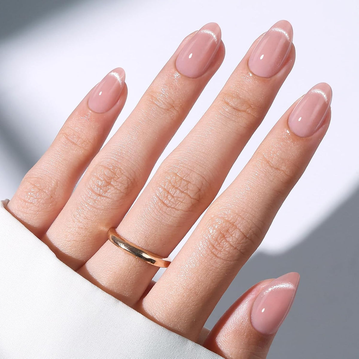 Modelones Pink Cat Eye Press on Nails Short Almond 32Pcs Fake Nails