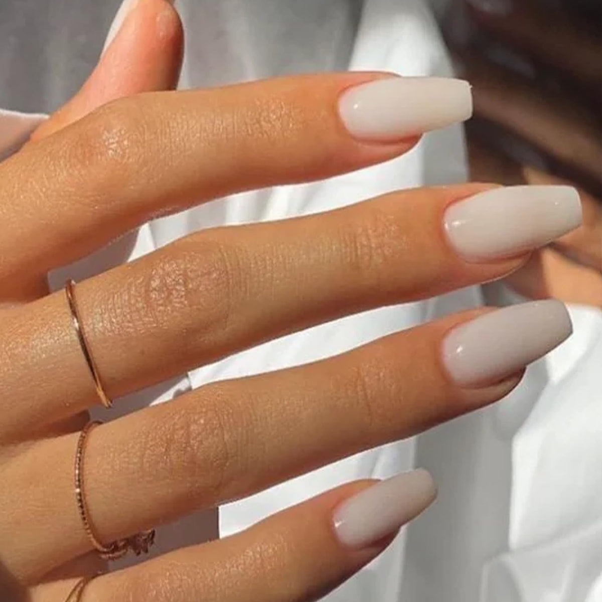 modelones Coffin Press on Nails, Short Fake Nails, Milky White