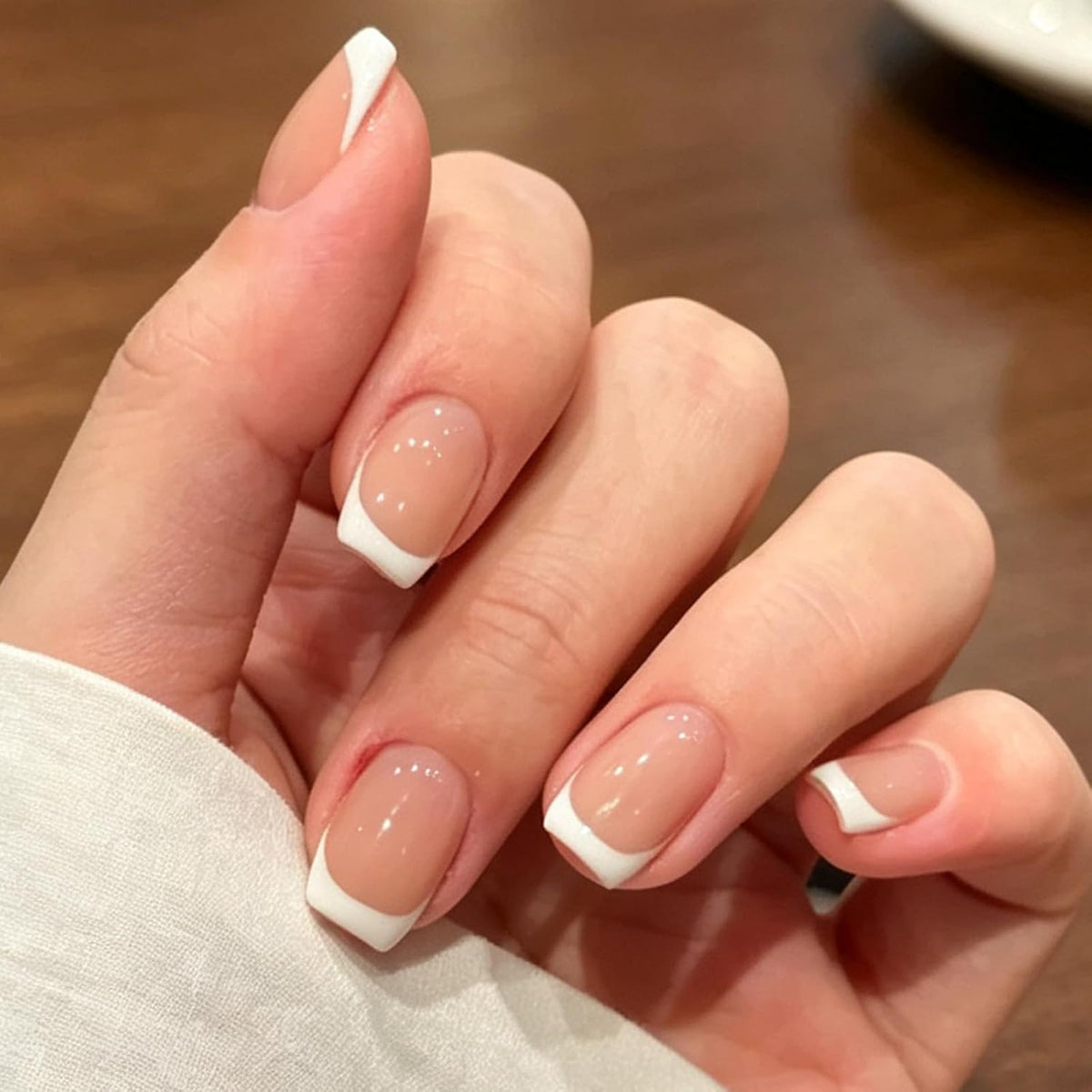 Modelones French Tip Press on Nails 42Pcs 21 Sizes Short Square Fake Nails