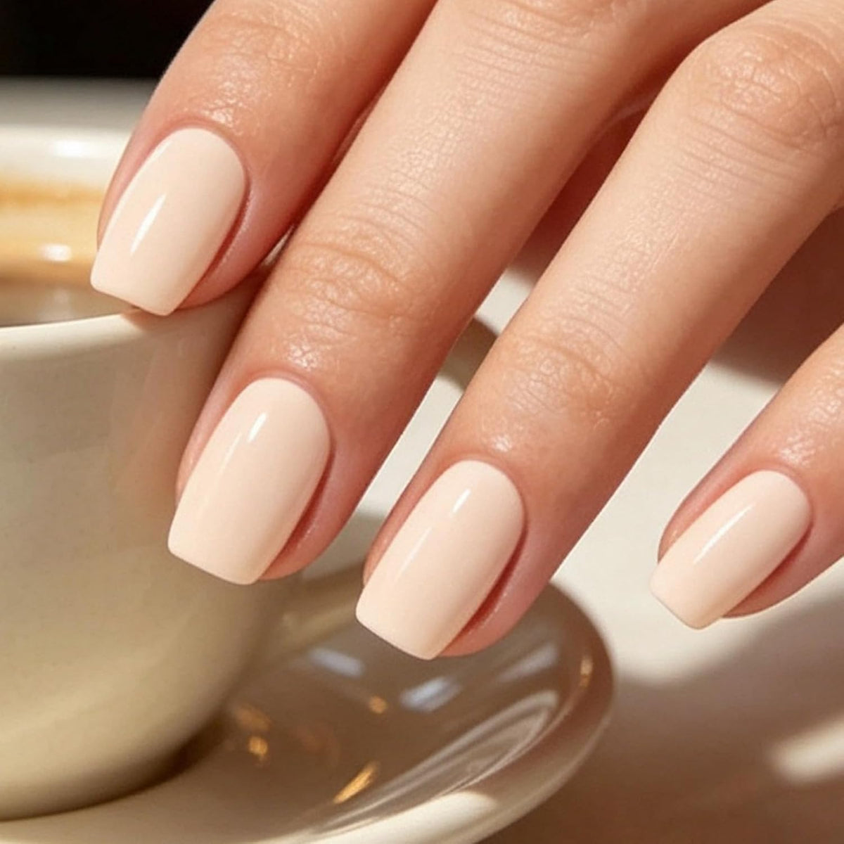 Modelones Nude White Press on Nails 42Pcs 21 Sizes Short Square Fake Nails
